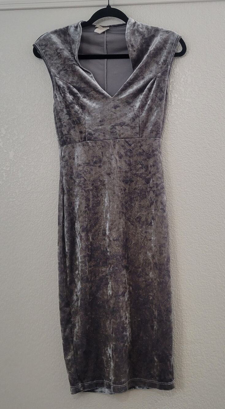 GLARE Gray Crushed Velvet Bodycon Midi Dress Women's Large V Neck Stretch